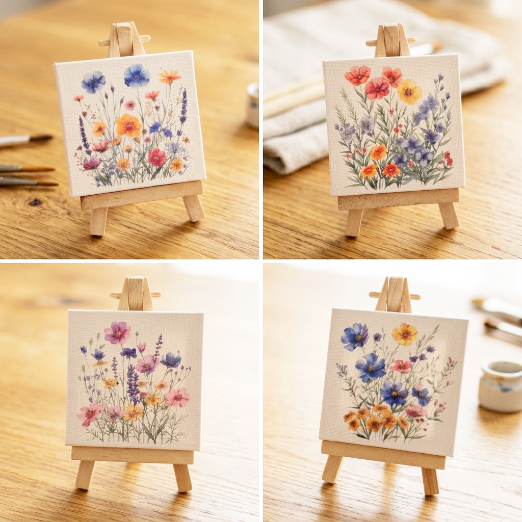 Watercolour wildflowers mini canvas set