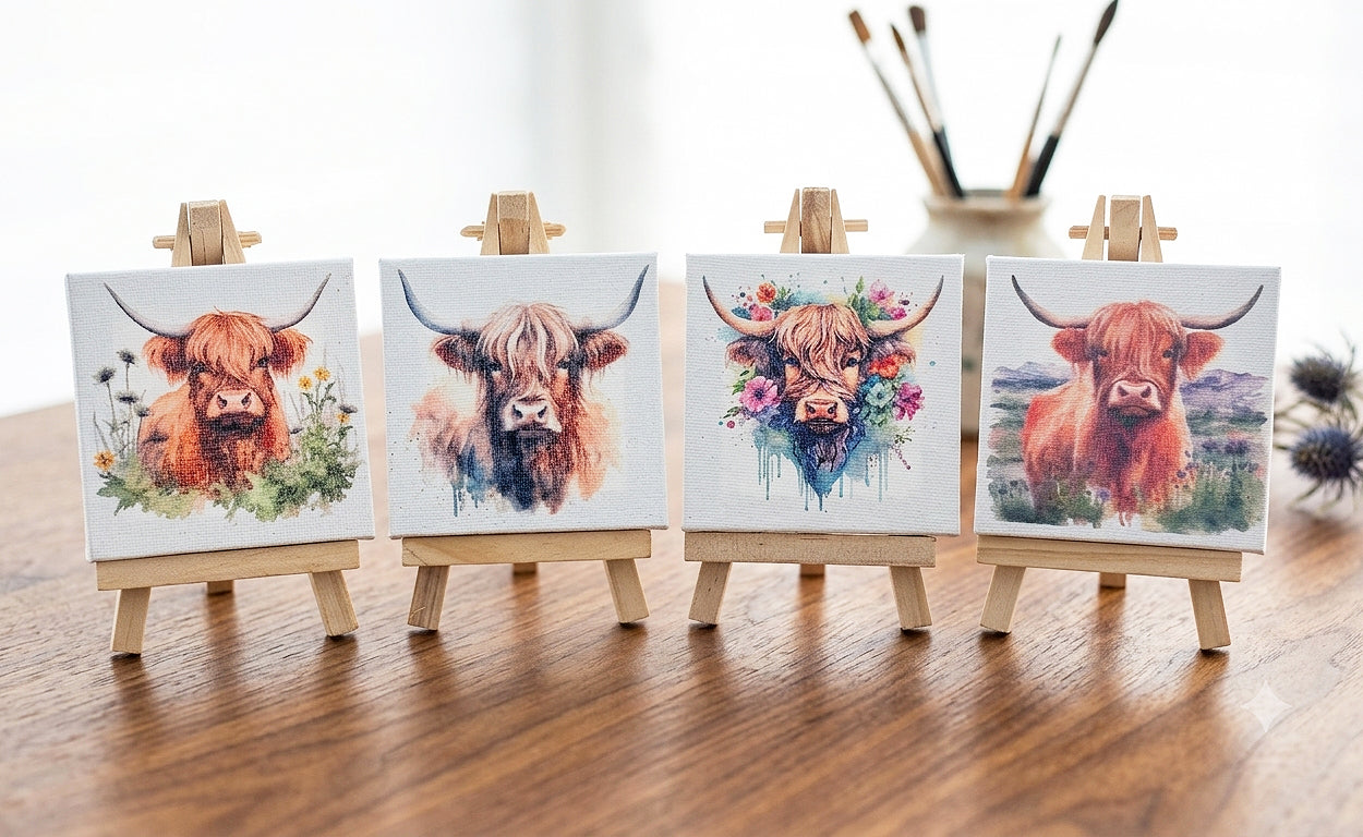 Highland coo mini canvas set