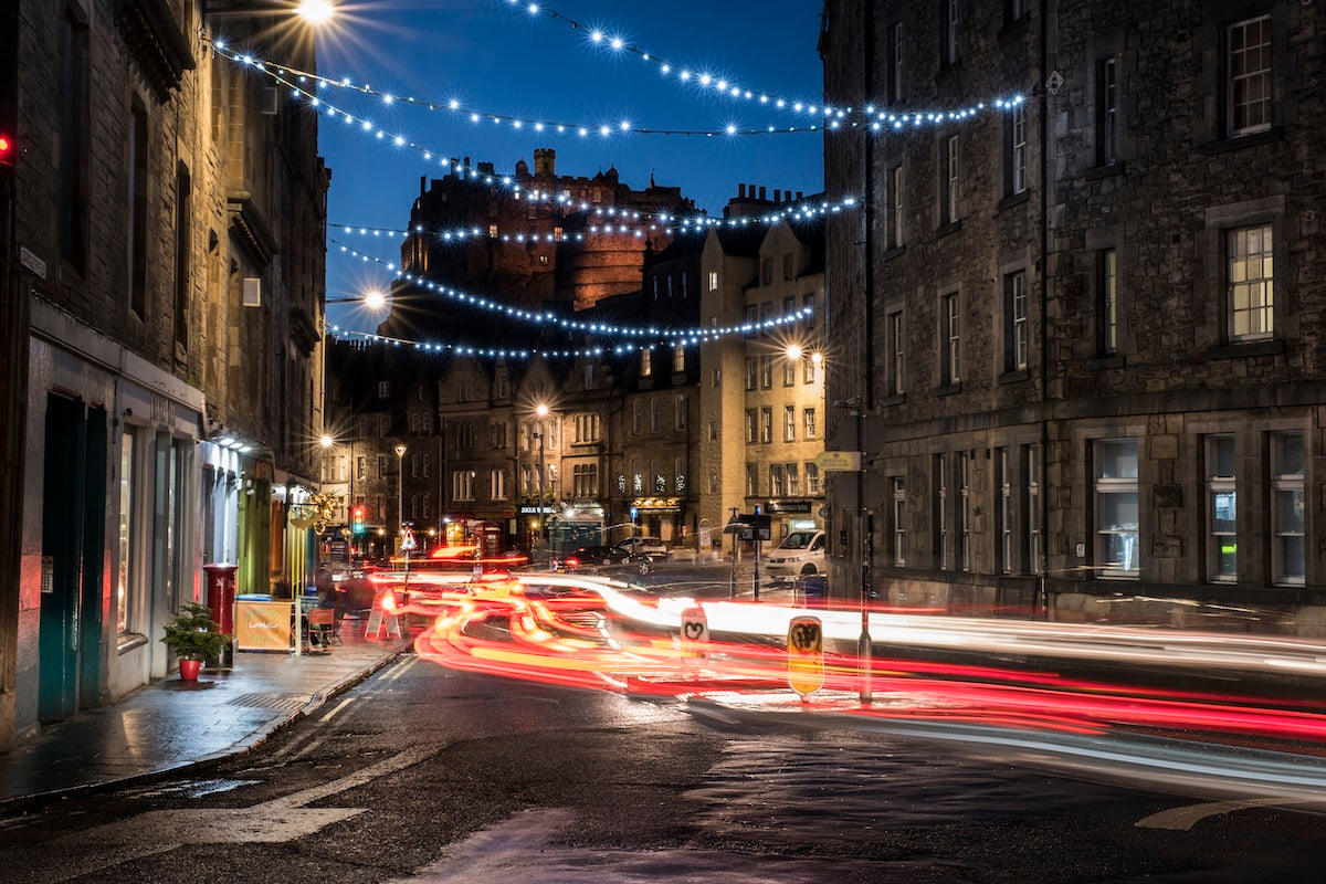 Grassmarket light trails landscape