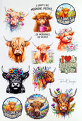 Highland Coo sticker sheet (White background)