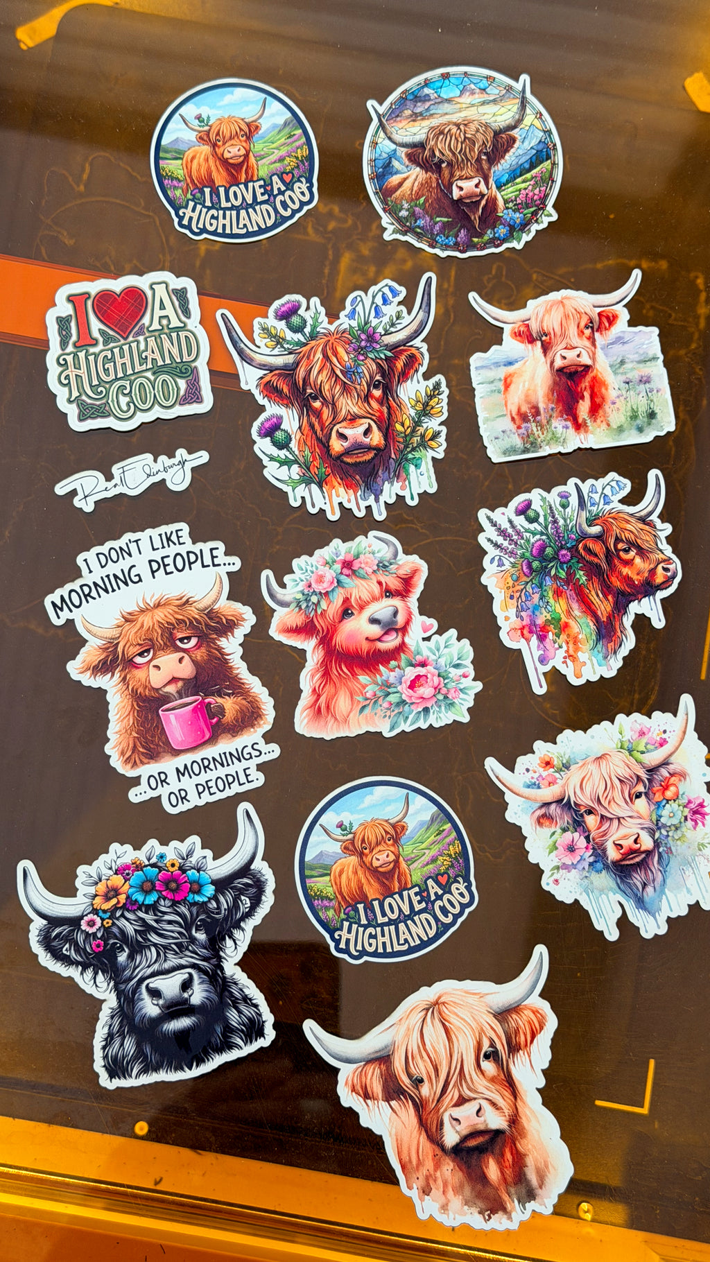 Highland Coo sticker sheet (White background)