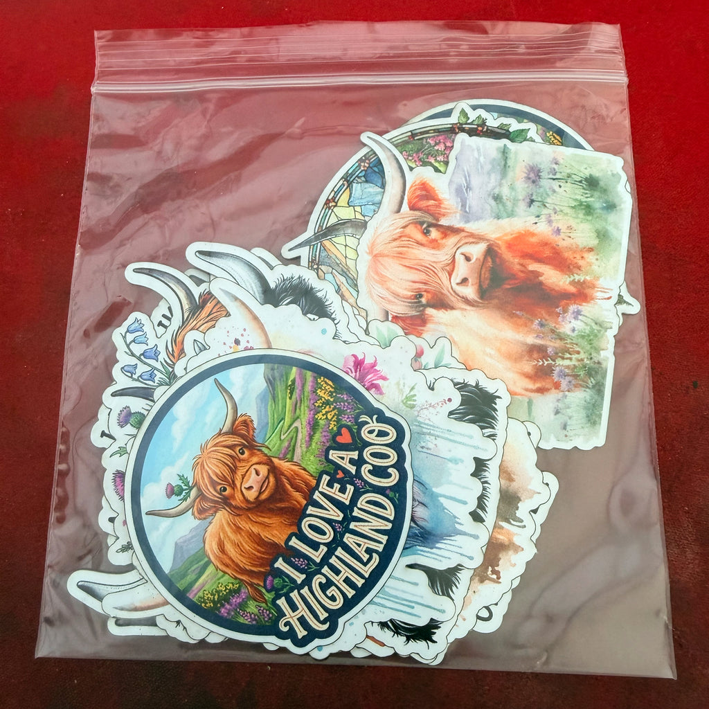 Highland Coo sticker sheet (White background)